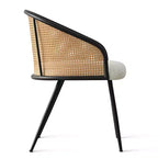 Sedie da Pranzo Set da 2, Poltrona Moderna Imbottita con Schienale in Rattan Intrecciato e Gambe in Metallo Nero - Panipeachy