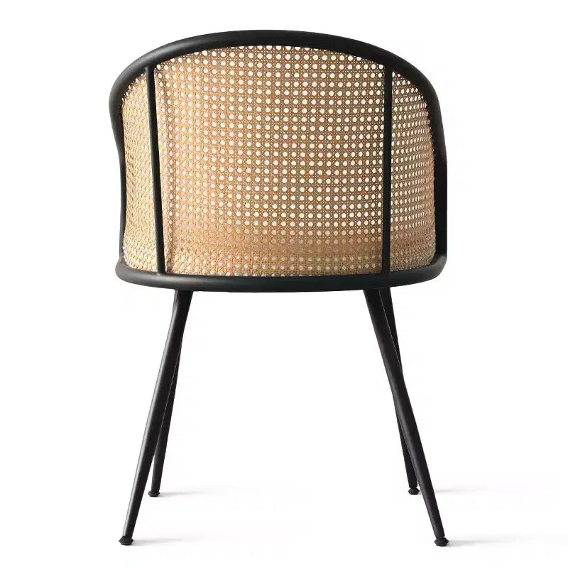 Sedie da Pranzo Set da 2, Poltrona Moderna Imbottita con Schienale in Rattan Intrecciato e Gambe in Metallo Nero - Panipeachy