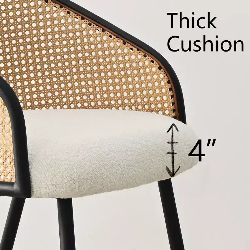 Sedie da Pranzo Set da 2, Poltrona Moderna Imbottita con Schienale in Rattan Intrecciato e Gambe in Metallo Nero - Panipeachy