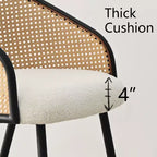 Sedie da Pranzo Set da 2, Poltrona Moderna Imbottita con Schienale in Rattan Intrecciato e Gambe in Metallo Nero - Panipeachy