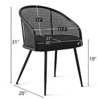 Sedie da Pranzo Set da 2, Poltrona Moderna Imbottita con Schienale in Rattan Intrecciato e Gambe in Metallo Nero - Panipeachy