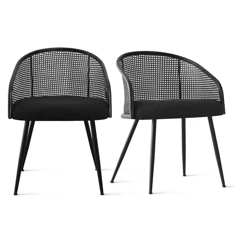 Sedie da Pranzo Set da 2, Poltrona Moderna Imbottita con Schienale in Rattan Intrecciato e Gambe in Metallo Nero - Panipeachy