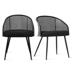 Sedie da Pranzo Set da 2, Poltrona Moderna Imbottita con Schienale in Rattan Intrecciato e Gambe in Metallo Nero - Panipeachy