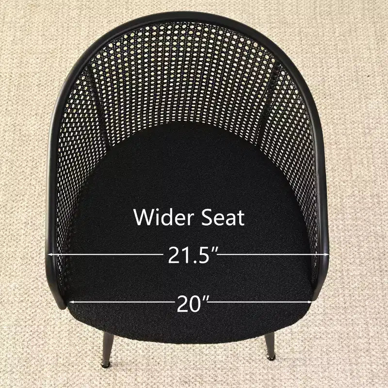 Sedie da Pranzo Set da 2, Poltrona Moderna Imbottita con Schienale in Rattan Intrecciato e Gambe in Metallo Nero - Panipeachy