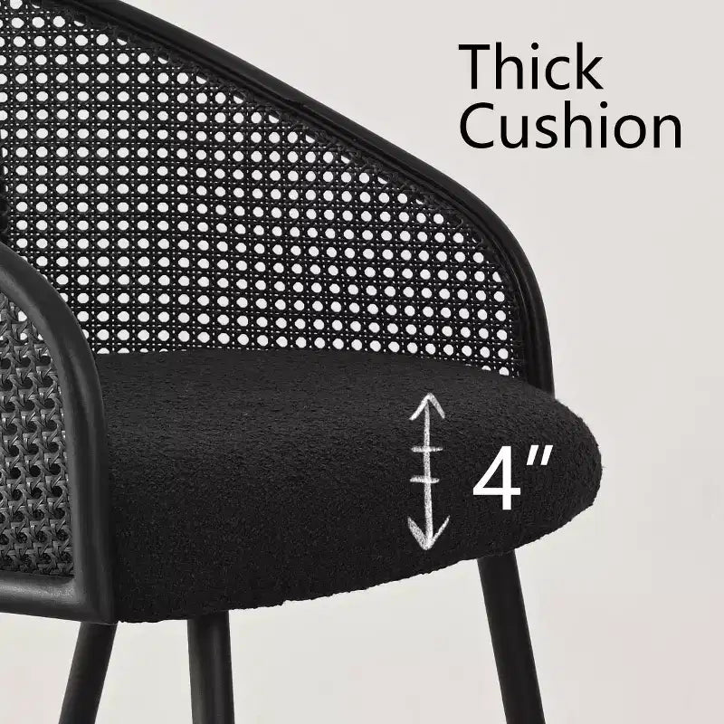 Sedie da Pranzo Set da 2, Poltrona Moderna Imbottita con Schienale in Rattan Intrecciato e Gambe in Metallo Nero - Panipeachy
