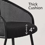 Sedie da Pranzo Set da 2, Poltrona Moderna Imbottita con Schienale in Rattan Intrecciato e Gambe in Metallo Nero - Panipeachy