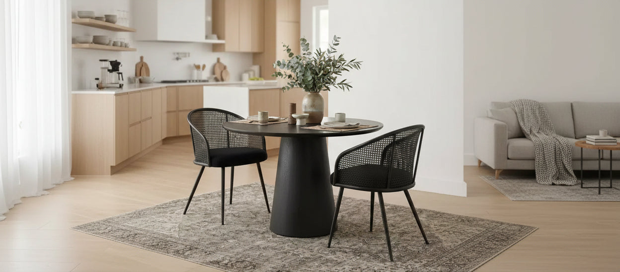 Dining Room Chairs Set of 2, Modern Upholstered Armchair with Rattan Woven Back & Black Metal Legs - Panipeachy