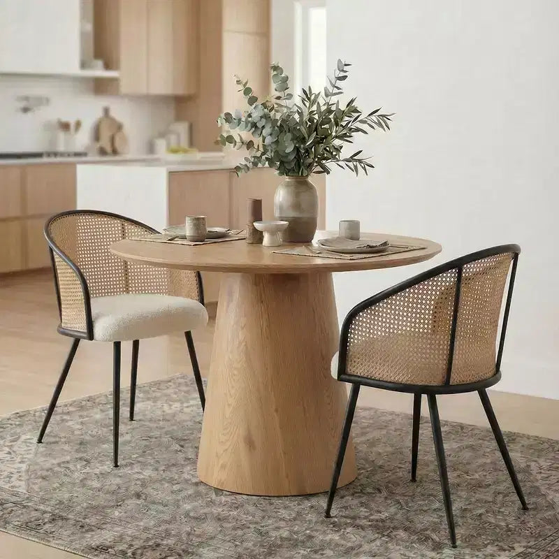Sedie da Pranzo Set da 2, Poltrona Moderna Imbottita con Schienale in Rattan Intrecciato e Gambe in Metallo Nero - Panipeachy