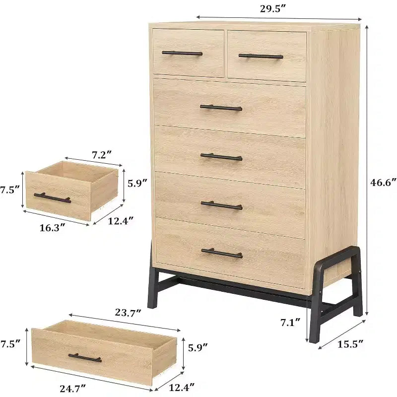 Acekool Cassettiera a 6 cassetti, Armadio alto con gambe moderne per camera da letto o soggiorno, 118,4 cm