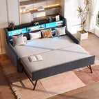 Bellemave Letto a una piazza e mezza imbottito con letto estraibile, testiera portaoggetti, stazione di ricarica e LED, divano letto, grigio scuro