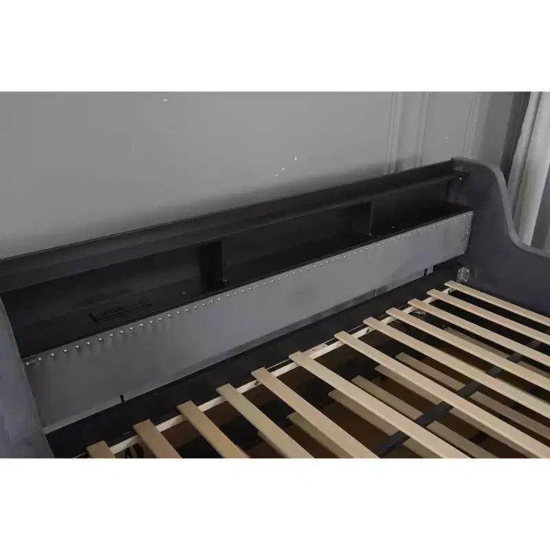 Bellemave Letto a una piazza e mezza imbottito con letto estraibile, testiera portaoggetti, stazione di ricarica e LED, divano letto, grigio scuro
