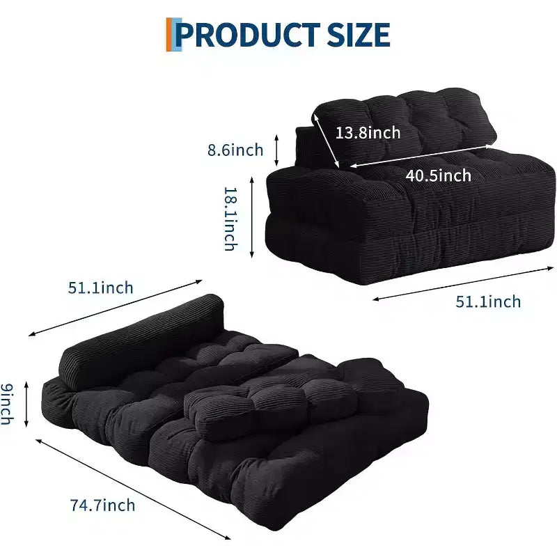 Divano Letto Pieghevole 3-in-1 con Cuscino, Poltrona Trasformabile per Soggiorno, Camera da Letto o Ufficio, 79x52x8