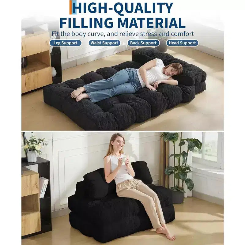 Divano Letto Pieghevole 3-in-1 con Cuscino, Poltrona Trasformabile per Soggiorno, Camera da Letto o Ufficio, 79x52x8