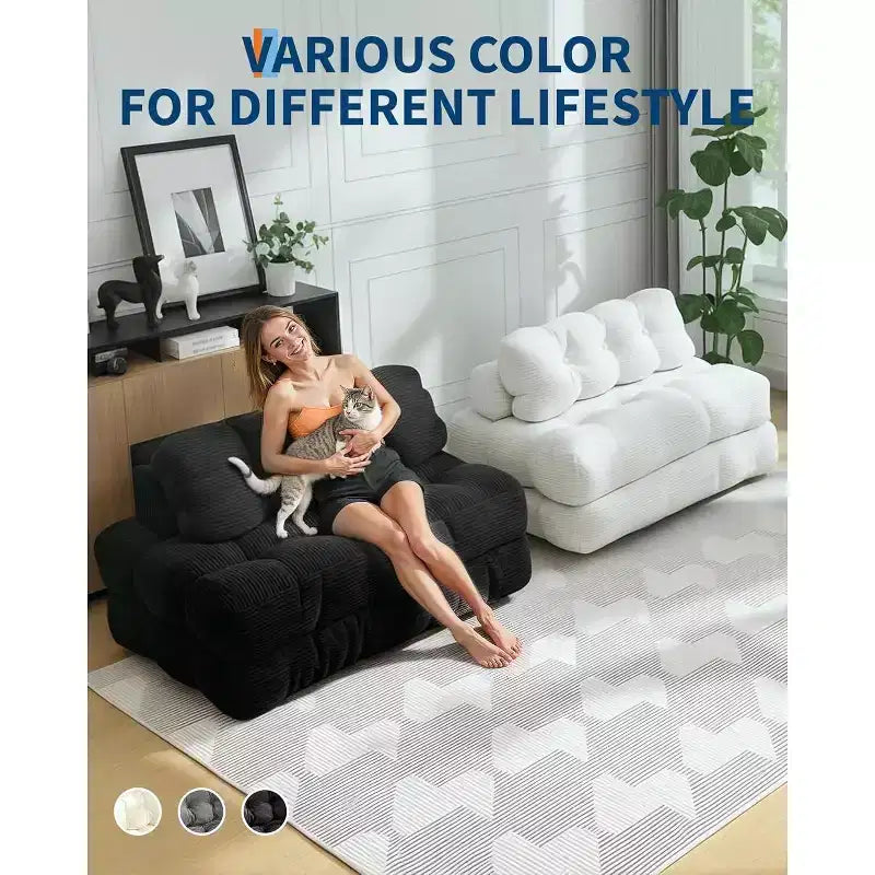Divano Letto Pieghevole 3-in-1 con Cuscino, Poltrona Trasformabile per Soggiorno, Camera da Letto o Ufficio, 79x52x8