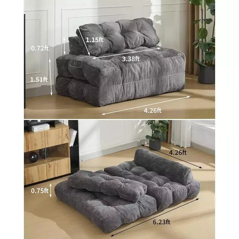 Divano Letto Pieghevole 3-in-1 con Cuscino, Poltrona Trasformabile per Soggiorno, Camera da Letto o Ufficio, 79x52x8