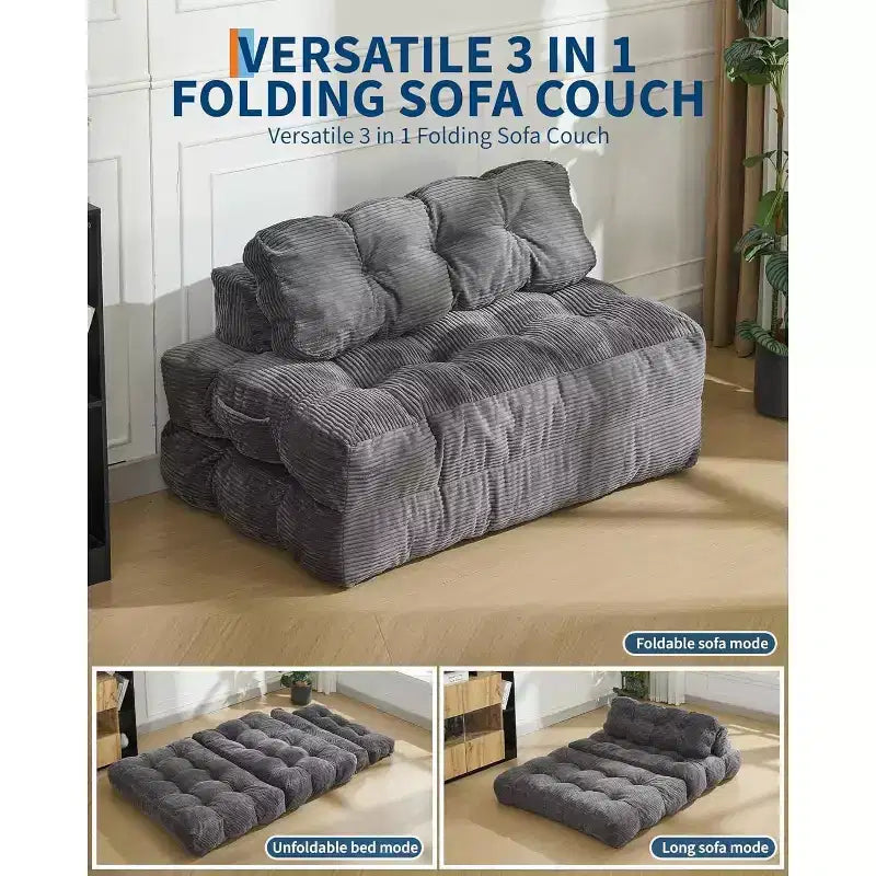 Divano Letto Pieghevole 3-in-1 con Cuscino, Poltrona Trasformabile per Soggiorno, Camera da Letto o Ufficio, 79x52x8