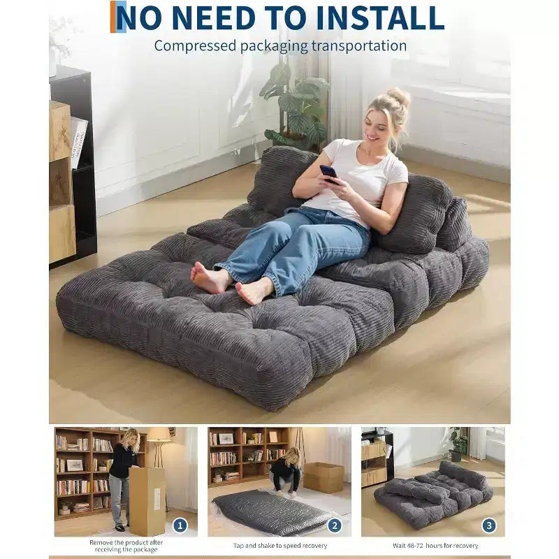 Divano Letto Pieghevole 3-in-1 con Cuscino, Poltrona Trasformabile per Soggiorno, Camera da Letto o Ufficio, 79x52x8