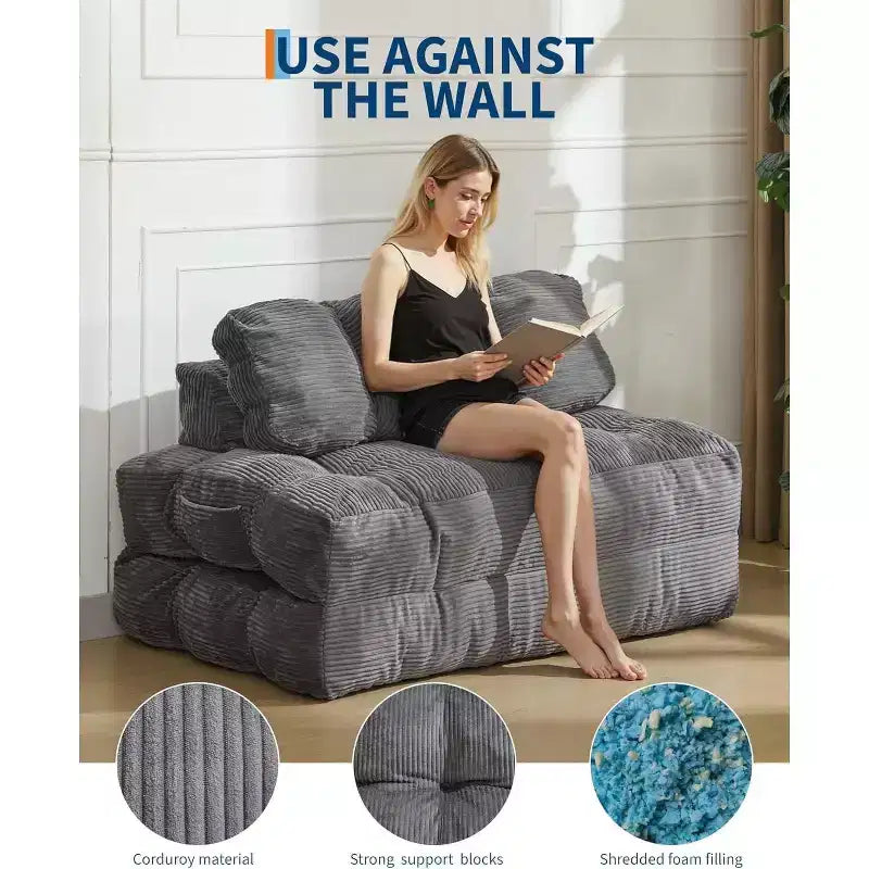 Divano Letto Pieghevole 3-in-1 con Cuscino, Poltrona Trasformabile per Soggiorno, Camera da Letto o Ufficio, 79x52x8