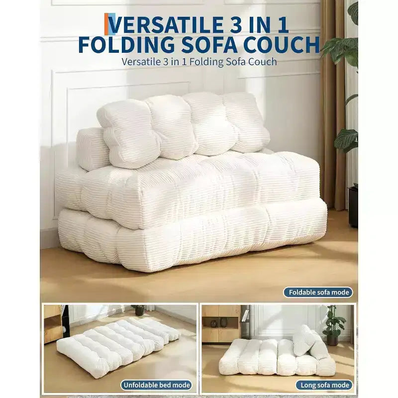Divano Letto Pieghevole 3-in-1 con Cuscino, Poltrona Trasformabile per Soggiorno, Camera da Letto o Ufficio, 79x52x8