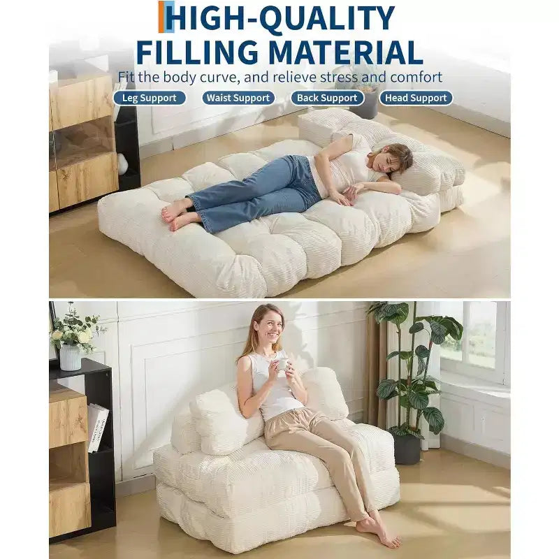 Divano Letto Pieghevole 3-in-1 con Cuscino, Poltrona Trasformabile per Soggiorno, Camera da Letto o Ufficio, 79x52x8
