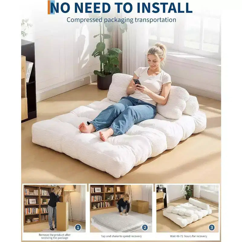 Divano Letto Pieghevole 3-in-1 con Cuscino, Poltrona Trasformabile per Soggiorno, Camera da Letto o Ufficio, 79x52x8