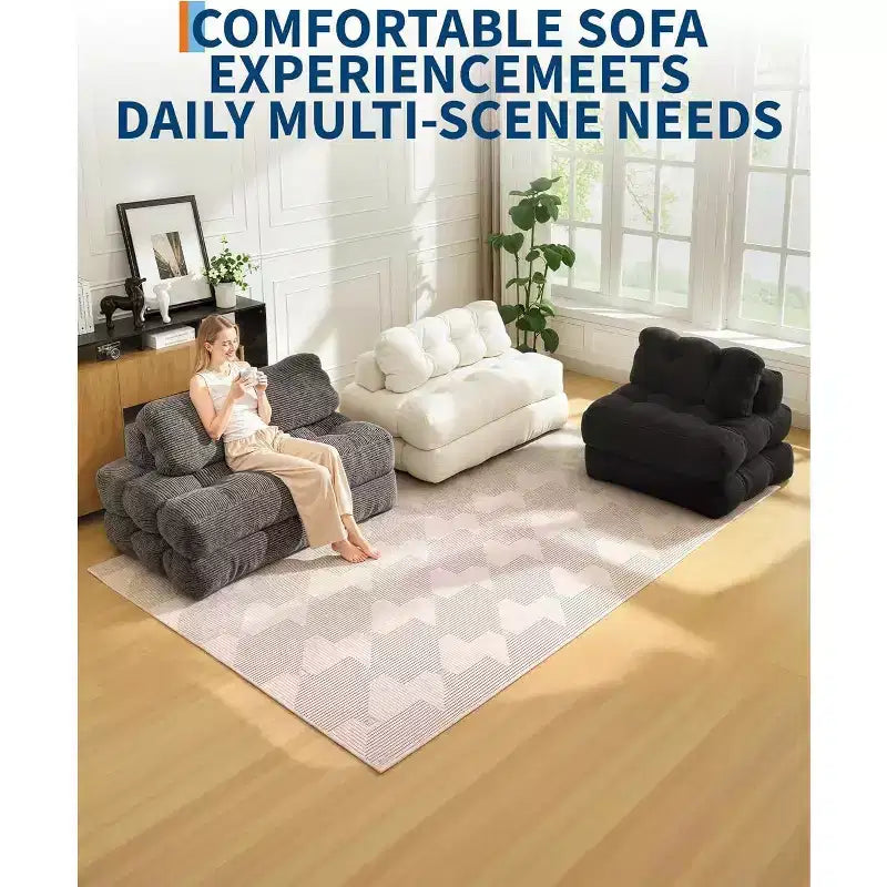 Divano Letto Pieghevole 3-in-1 con Cuscino, Poltrona Trasformabile per Soggiorno, Camera da Letto o Ufficio, 79x52x8