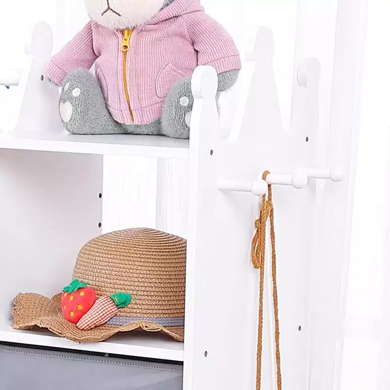Armadio per travestimenti per bambini con specchio illuminato, organizer per costumi con appendiabiti, mensole, contenitori e ganci, guardaroba per la cameretta delle bambine