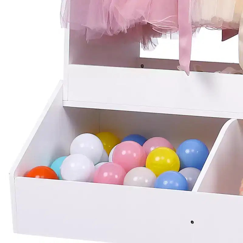 Armadio per travestimenti per bambini con specchio illuminato, organizer per costumi con appendiabiti, mensole, contenitori e ganci, guardaroba per la cameretta delle bambine