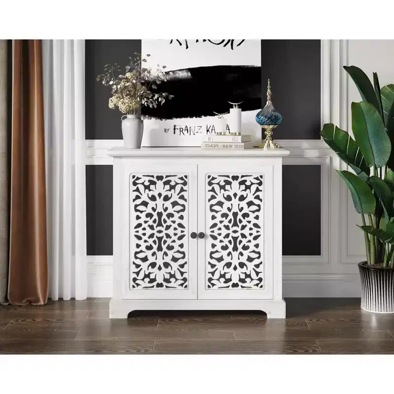Armadietto da Cucina con 2 Ante Intagliate a Vuoto, Credenza, Tavolino Consolle, Mobile Bar Accento per Sala da Pranzo o Salotto