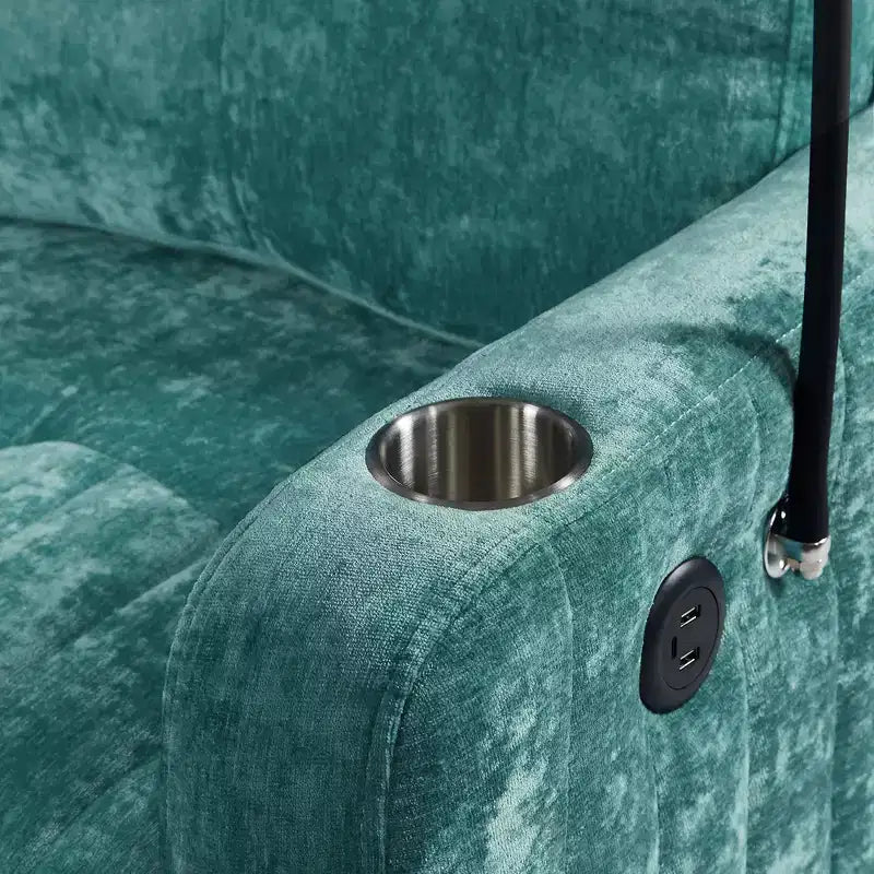 Divanetto Letto Estraibile Divano Convertibile con Schienale Regolabile, Porte di Ricarica, Portabicchieri e Tasche Laterali
