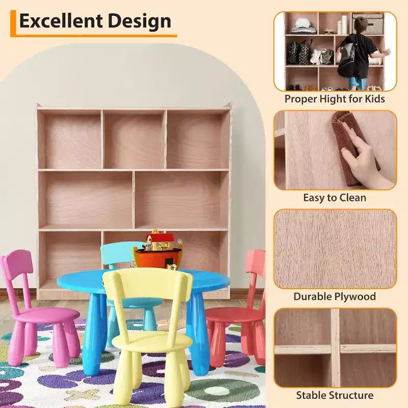 Mobiletto rosa con 8 scomparti per bambini con ruote bloccabili e angoli arrotondati per sala giochi, camera da letto, aula scolastica