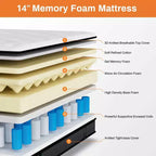 Materasso Queen da 14 Pollici in Scatola, Memory Gel e Molle Insacchettate Indipendenti, Sostenuto, Rinfrescante, Certificato CertiPUR-US