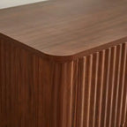 Comò a 6 cassetti, design moderno curvo a onda da 55 pollici di larghezza, mobile TV e toletta a doppia funzione, armadietto in legno, noce