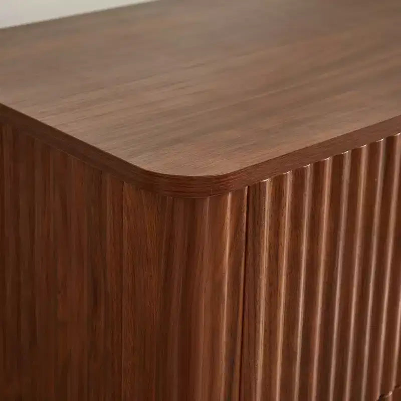 Comò a 6 cassetti, design moderno curvo a onda da 55 pollici di larghezza, mobile TV e toletta a doppia funzione, armadietto in legno, noce