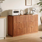 Comò a 6 cassetti, design moderno curvo a onda da 55 pollici di larghezza, mobile TV e toletta a doppia funzione, armadietto in legno, noce