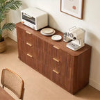 Comò a 6 cassetti, design moderno curvo a onda da 55 pollici di larghezza, mobile TV e toletta a doppia funzione, armadietto in legno, noce