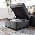 Divano, Divano modulare singolo con pouf contenitore, schienale/bracciolo regolabile in ciniglia per soggiorno/camera da letto/ufficio di piccole dimensioni, grigio scuro