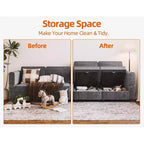 Divano, Divano modulare singolo con pouf contenitore, schienale/bracciolo regolabile in ciniglia per soggiorno/camera da letto/ufficio di piccole dimensioni, grigio scuro