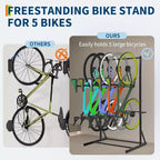 Portabiciclette Autoportante, Capacità 5 Bici 180 kg, Cavalletto Verticale per Bici da Garage, Organizer per Biciclette da Interno, Contiene Fino a 5 Bici