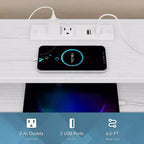 Comò a 12 cassetti bianco per camera da letto con luci LED e prese di corrente, cassettiera in tessuto larga 140 cm con 2 ripiani, piano in legno, ampio mobile multimediale