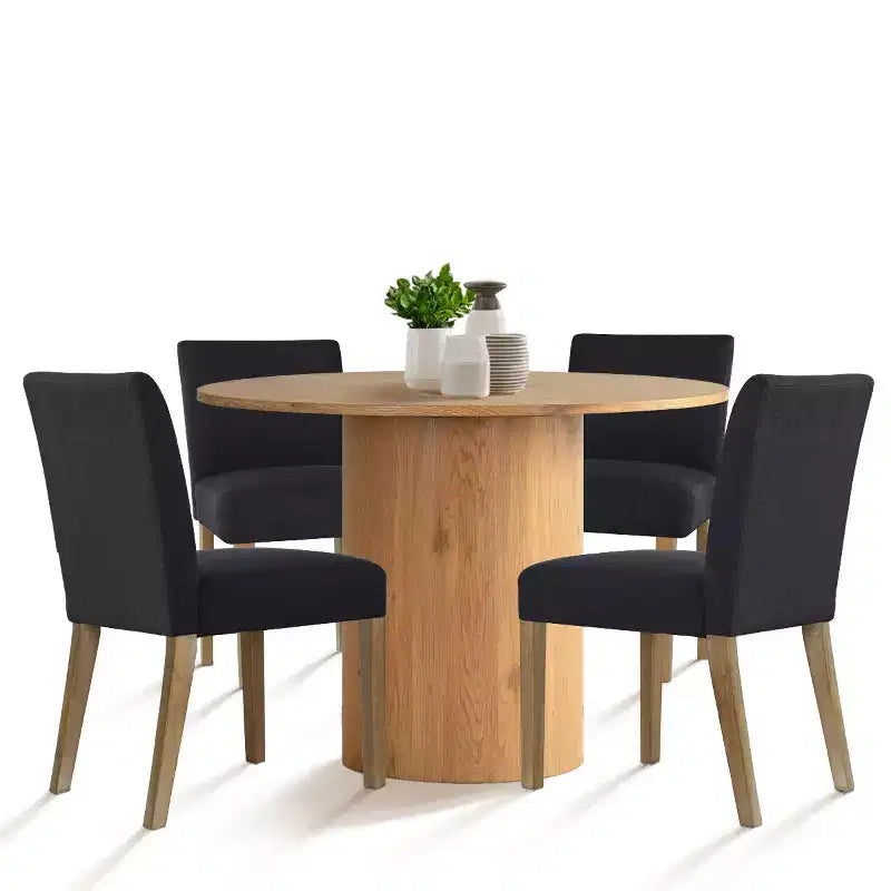Tavolo da pranzo rotondo da 5 pezzi e 4 sedie imbottite, tavolo a piedistallo moderno in legno per cucina, angolo colazione o sala da pranzo