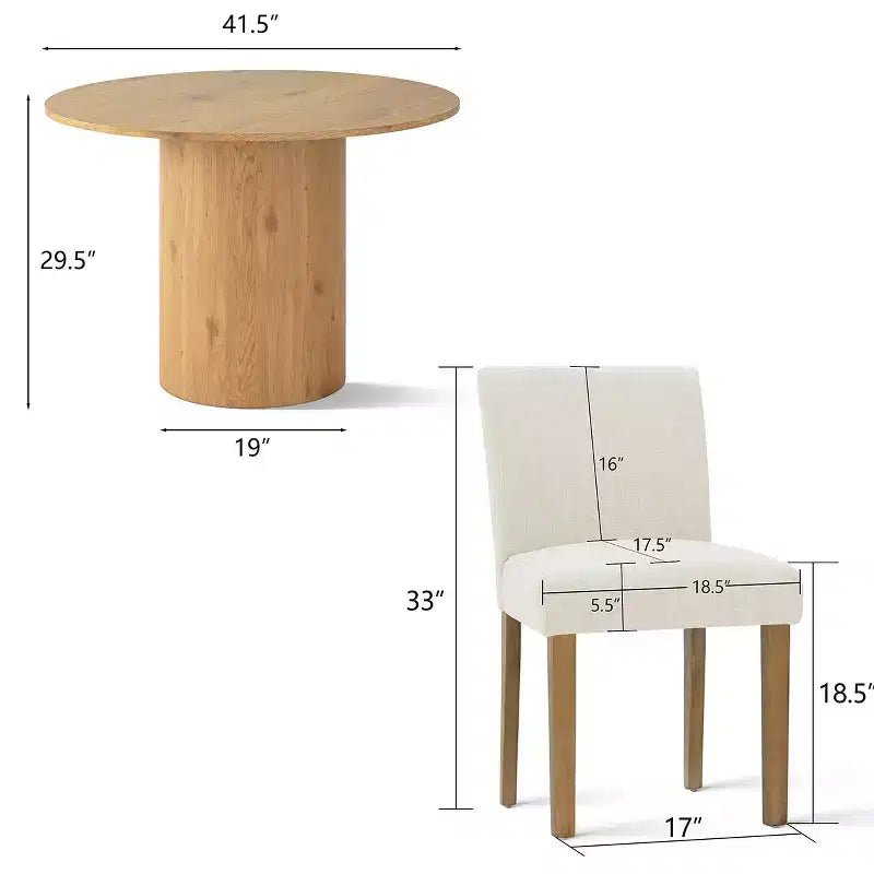 Tavolo da pranzo rotondo da 5 pezzi e 4 sedie imbottite, tavolo a piedistallo moderno in legno per cucina, angolo colazione o sala da pranzo