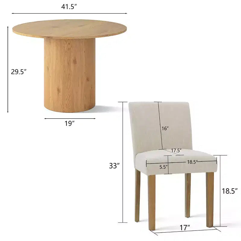 Tavolo da pranzo rotondo da 5 pezzi e 4 sedie imbottite, tavolo a piedistallo moderno in legno per cucina, angolo colazione o sala da pranzo
