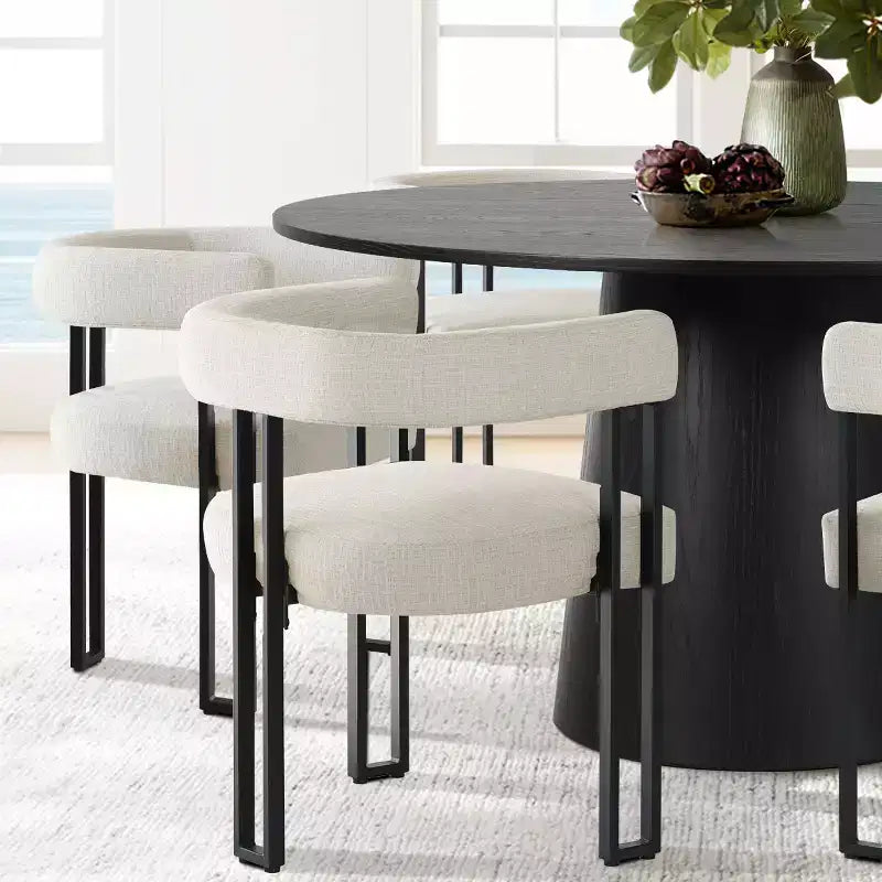 Set da pranzo rotondo da 7 pezzi con 6 sedie imbottite in ciniglia, tavolo moderno con piedistallo da 52 pollici con sedie da pranzo con gambe in metallo per la cucina-Panipeachy