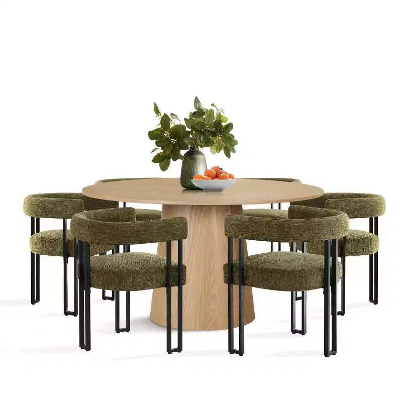 Set da pranzo rotondo da 7 pezzi con 6 sedie imbottite in ciniglia, tavolo moderno con piedistallo da 52 pollici con sedie da pranzo con gambe in metallo per la cucina-Panipeachy