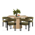 Set da pranzo rotondo da 7 pezzi con 6 sedie imbottite in ciniglia, tavolo moderno con piedistallo da 52 pollici con sedie da pranzo con gambe in metallo per la cucina-Panipeachy
