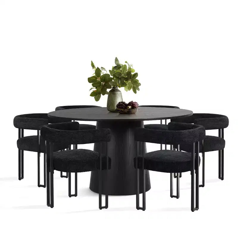 Set da pranzo rotondo da 7 pezzi con 6 sedie imbottite in ciniglia, tavolo moderno con piedistallo da 52 pollici con sedie da pranzo con gambe in metallo per la cucina-Panipeachy