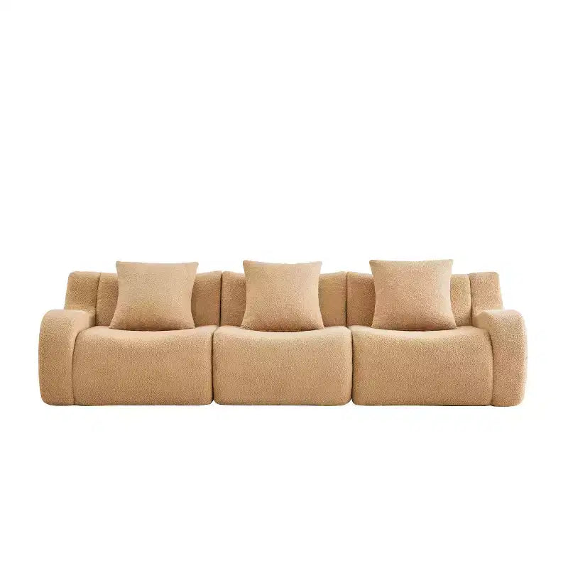Divano componibile moderno con bracciolo curvo, divano a 3 posti profondo in tessuto Teddy per soggiorno e camera da letto, nessun assemblaggio richiesto