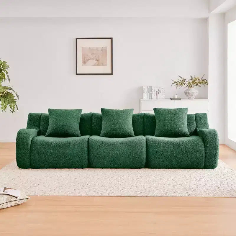 Divano componibile moderno con bracciolo curvo, divano a 3 posti profondo in tessuto Teddy per soggiorno e camera da letto, nessun assemblaggio richiesto