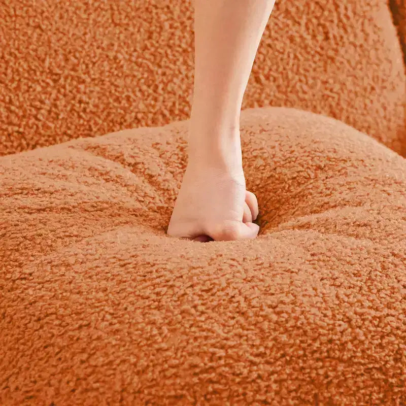 Divano componibile moderno con bracciolo curvo, divano a 3 posti profondo in tessuto Teddy per soggiorno e camera da letto, nessun assemblaggio richiesto